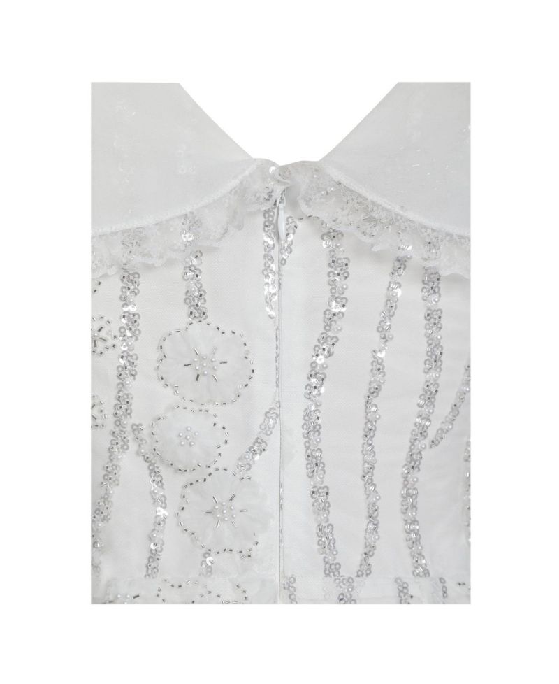 Women Paola White Peter Pan Collar Beaded Sequin Mermaid Midi Dress