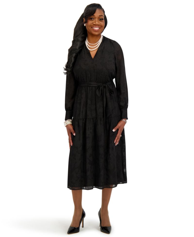 Women's Soft V-Neck Tiered Midi Dress