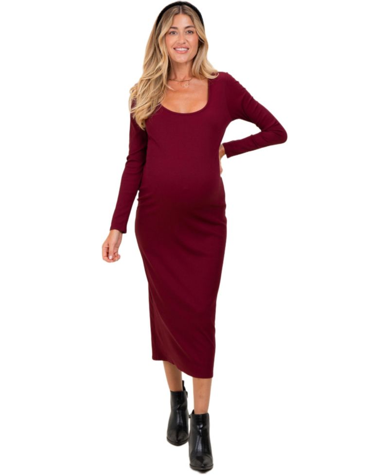 Women's Hunter Green Scoop Neck Long Sleeve Midi Dress