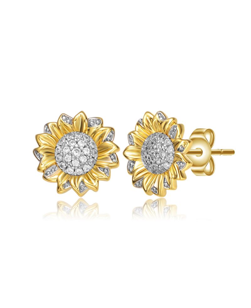 Stylish Two-Tone Cubic Zirconia Sunflower Stud Earrings