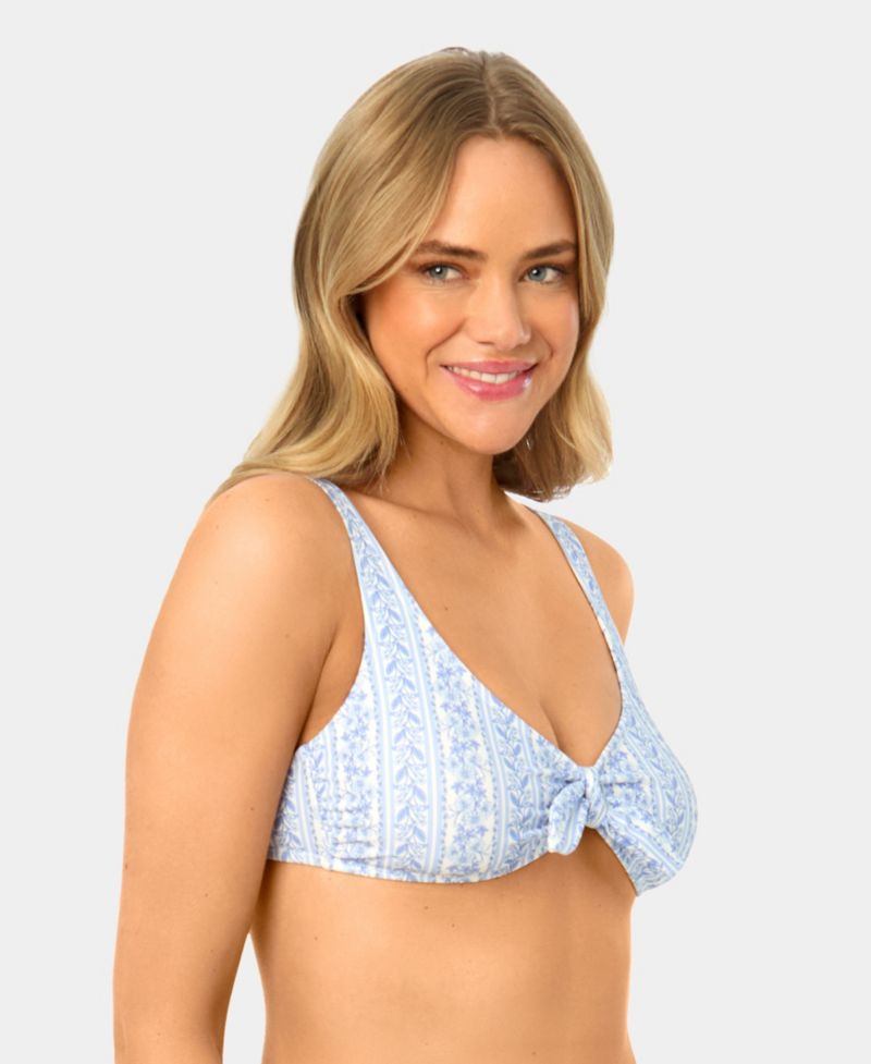 Women's Toile Stripe Knot Front Swim Bikini Top