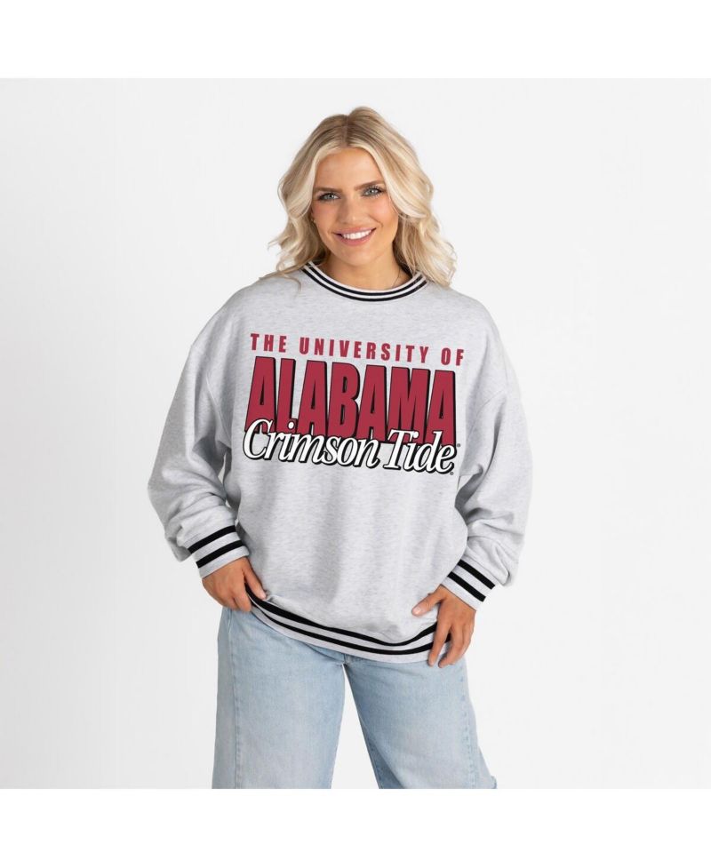 Women's Gray Alabama Crimson Tide Oversized Showdown Ringer Stripe Sweatshirt