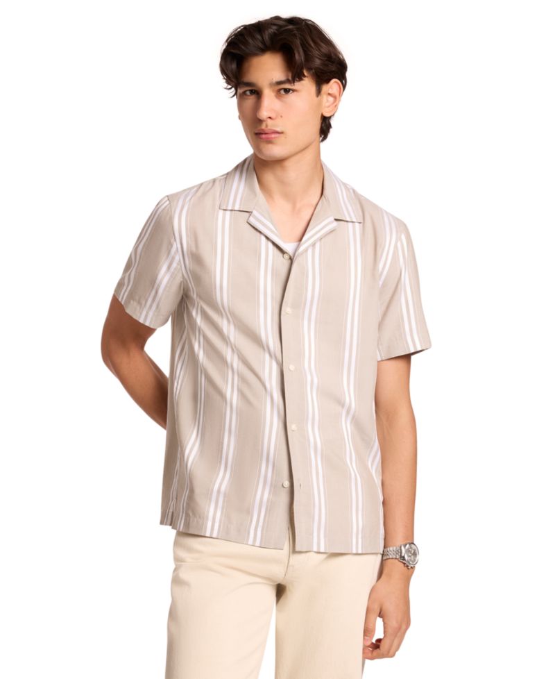 Men's Camp Collar Striped Short-Sleeve Modal-Blend Shirt