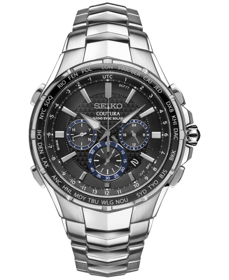 Men's Solar Chronograph Coutura Stainless Steel Bracelet Watch 45mm SSG009