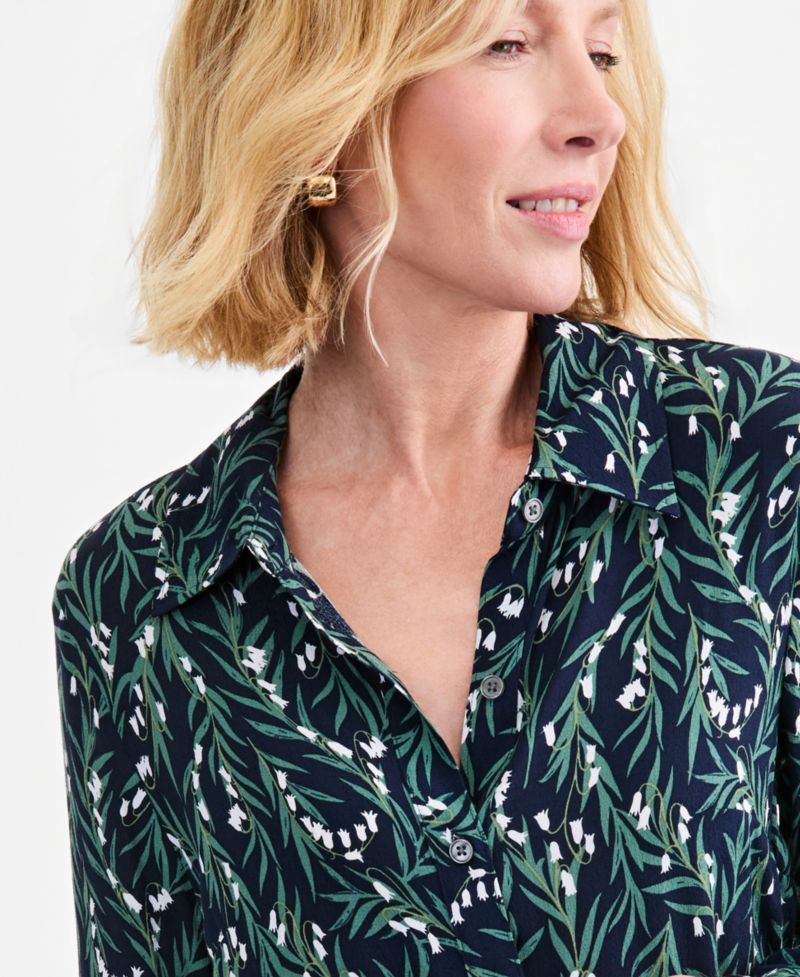 Women's Printed Midi Shirt Dress