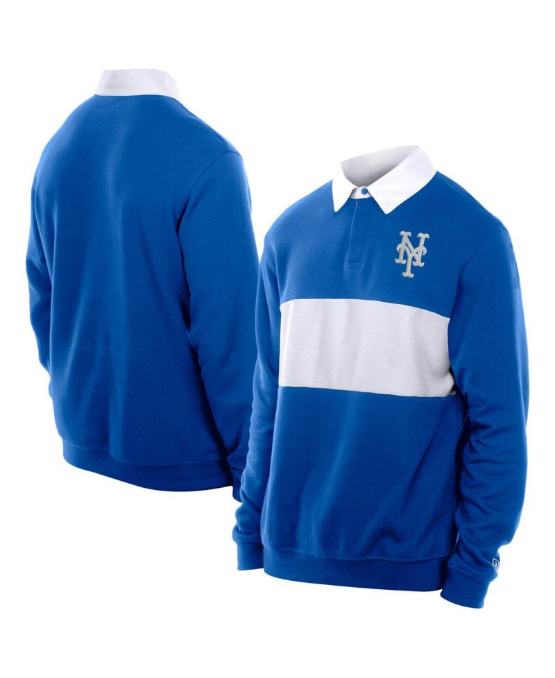 Men's Royal New York Mets Throwback Prep Color Block Rugby Polo Shirt