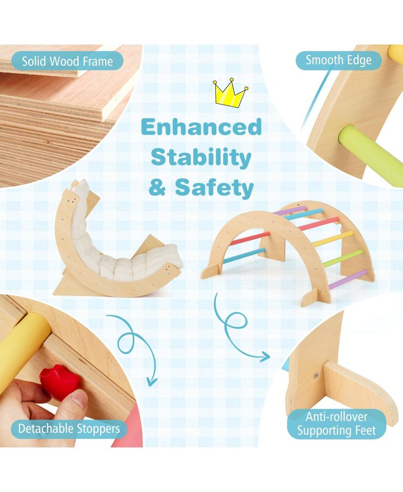 6-in-1 Wooden Climbing Activity Center with Removable Cushion, 3-Piece Set