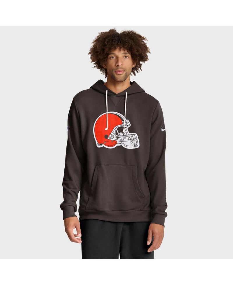 Men's Brown Cleveland Browns Sideline Initial Home Performance Pullover Hoodie