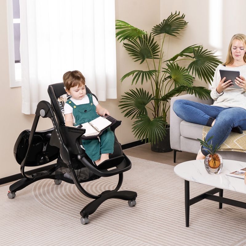 Kids Multifunctional Folding High Chair with Rolling Wheels and Adjustable Height