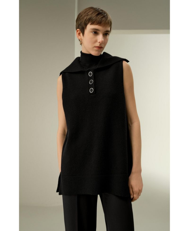 Women's Wool-Cashmere Blend Vintage-Inspired Sailor Collar Top