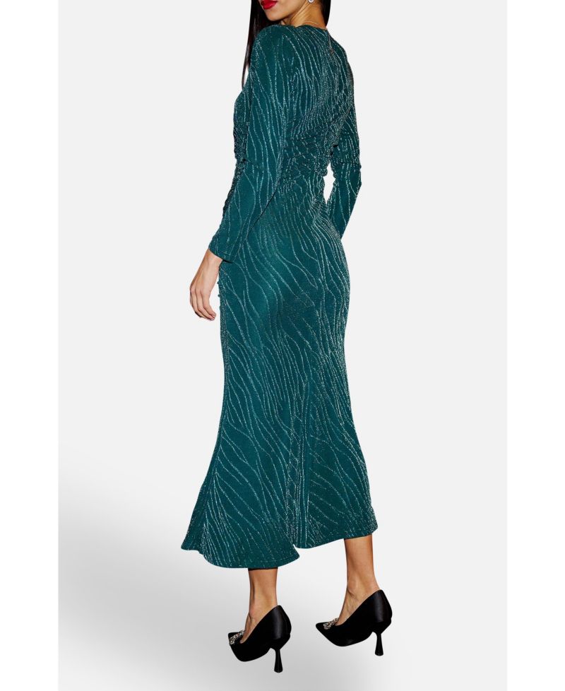 Women's Mesh Fitted Ruched Midi Dress