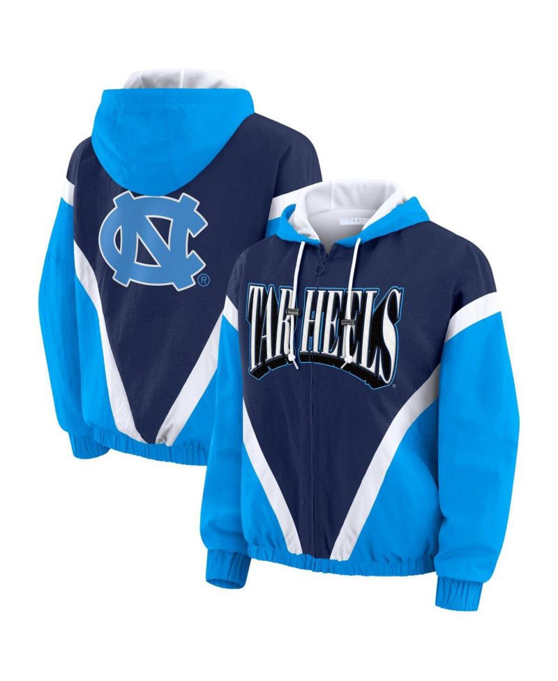 Women's Blue/Navy North Carolina Tar Heels Color Block Full-Zip Hoodie Windbreaker Jacket
