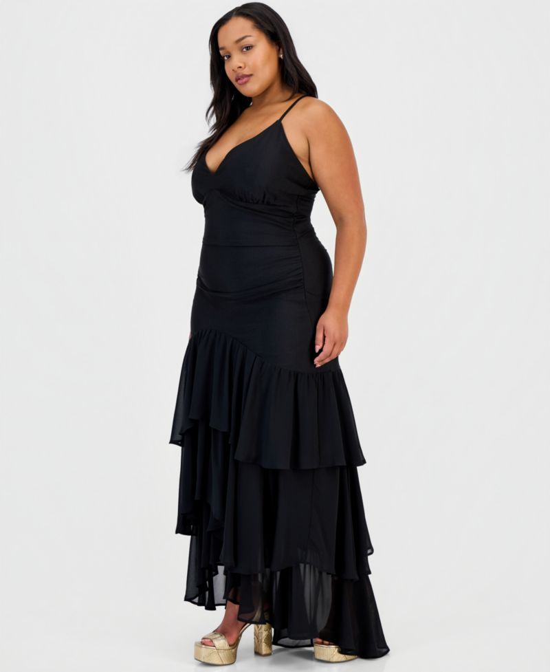 Trendy Plus Size Ruffled Tiered Gown