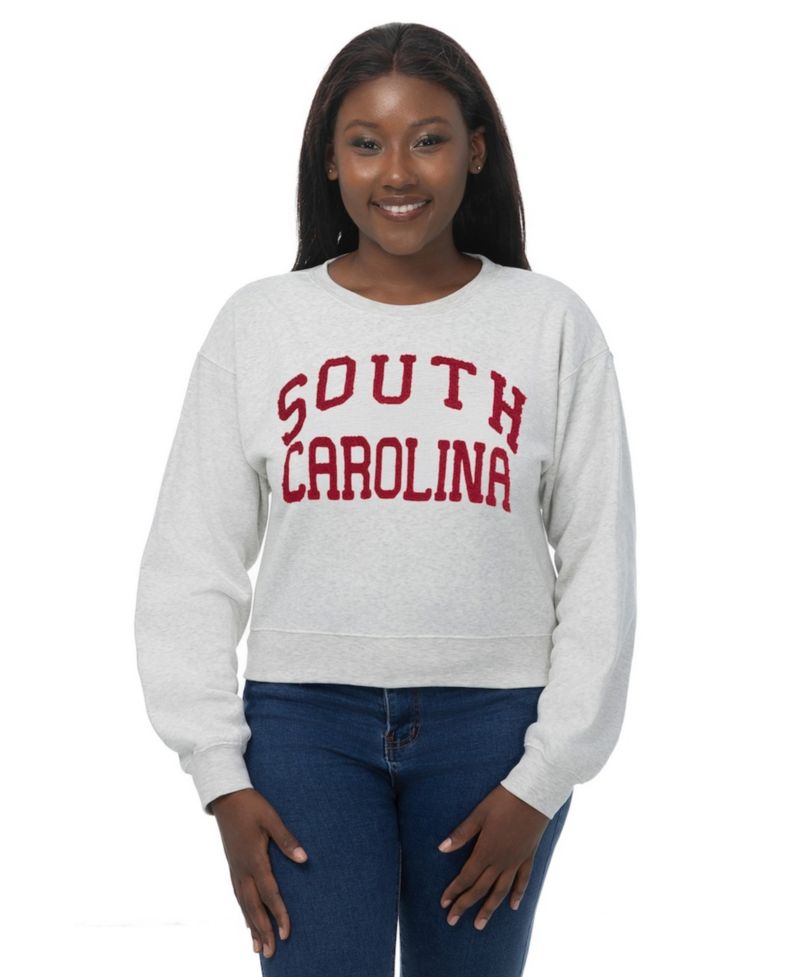 Women's Oatmeal South Carolina Gamecocks Chenille Cropped Sweatshirt