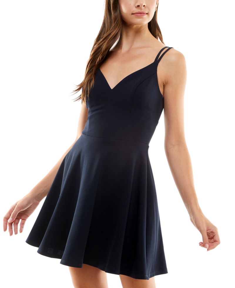 Juniors' Double-Strap Mesh-Back Dress