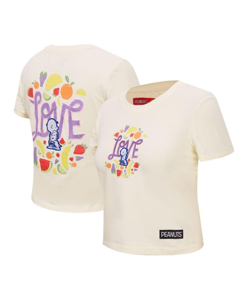 Women's Cream Peanuts Sweet Love Baby Doll Cropped T-Shirt