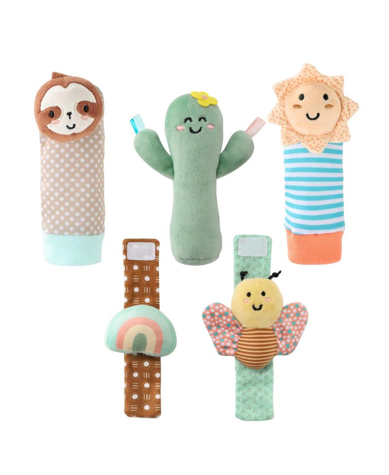 Boho Baby Rattle Socks and Wrist Rattle Set, 5 Piece