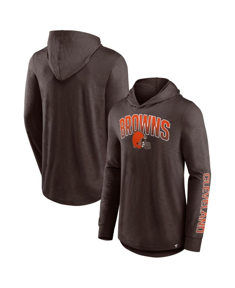 Men's Brown Cleveland Browns Front Runner Long Sleeve Hooded T-shirt