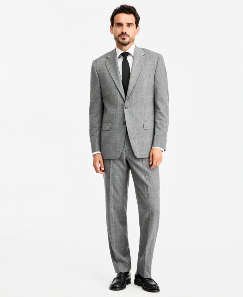 Men's Classic-Fit Wool-Blend Stretch Plaid Suit Separate Pants