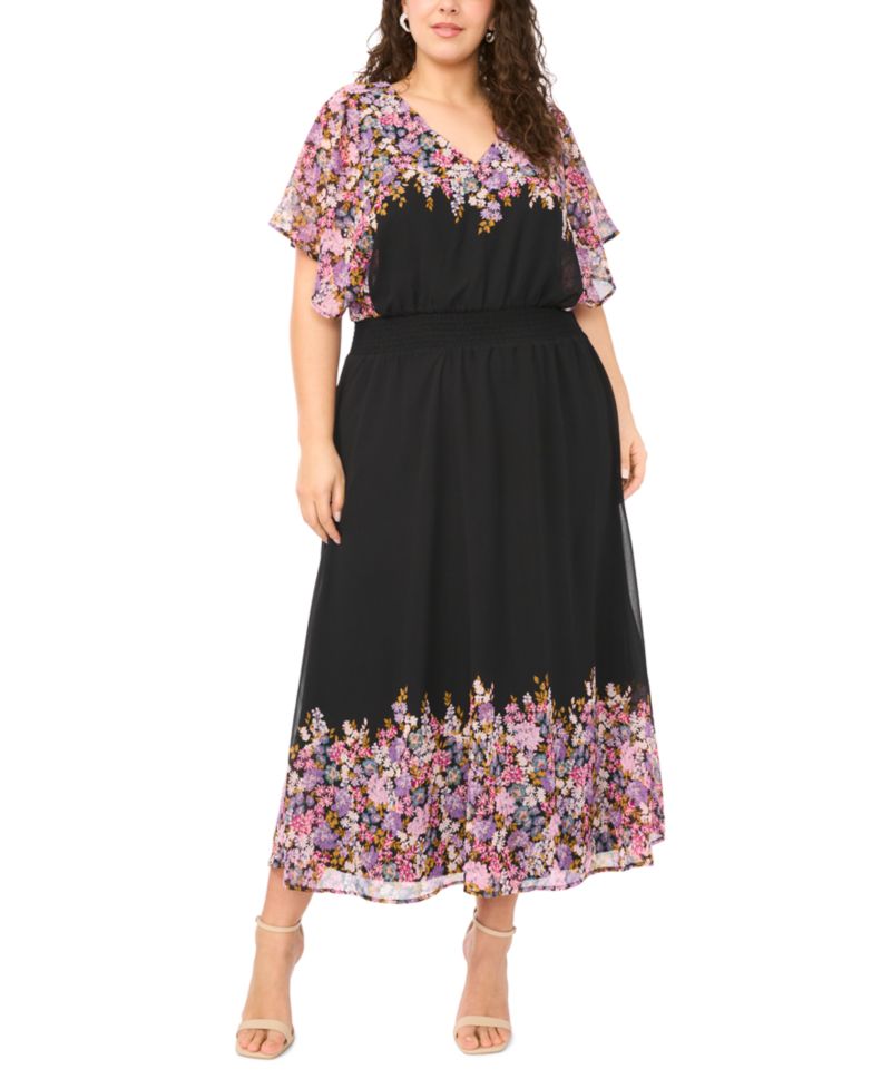 Plus Size Flutter-Sleeve V-Neck Maxi Dress