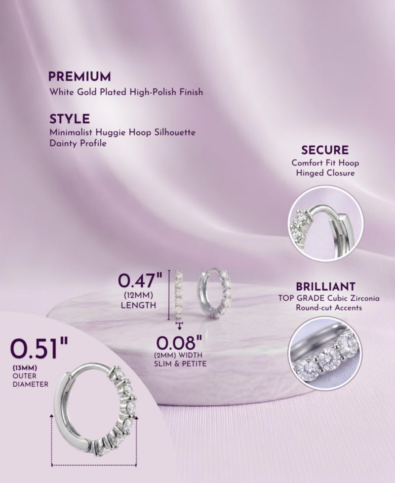 Dainty 12MM Sparkling CZ Extra Mini Huggie Hoop Earrings