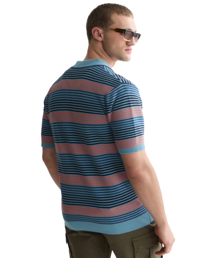 Men's Striped Knitted Regular-Fit Polo Shirt