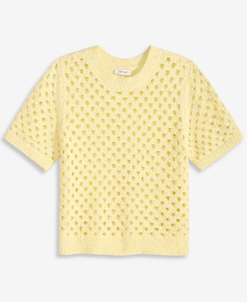 Women's Open-Stitch Short-Sleeve Sweater