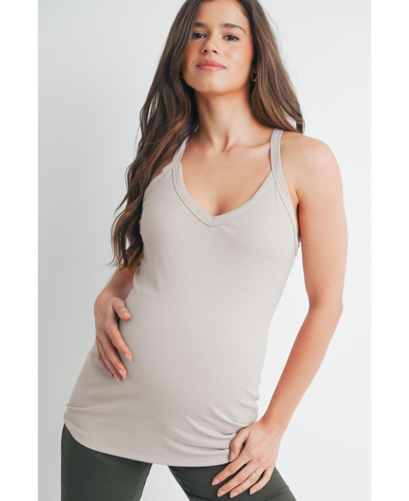 Maternity Sleeveless Ribbed V-Neck Racerback Tank Top