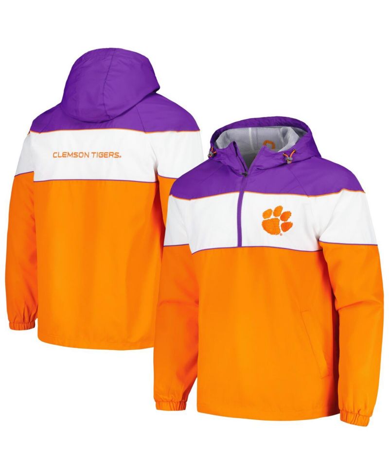 Men's Orange Clemson Tigers Center Line Half-Zip Raglan Hoodie Jacket