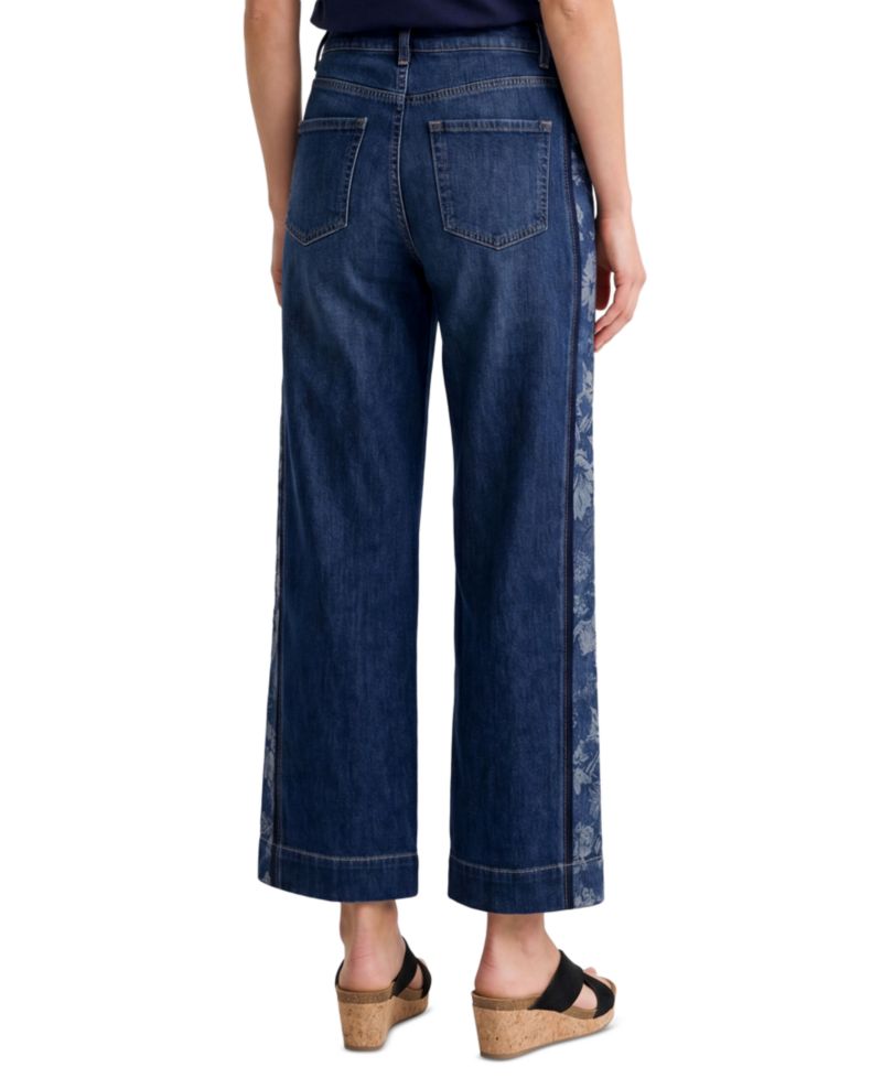 Petite Stride High-Waisted Floral-Jacquard Wide-Leg Jeans