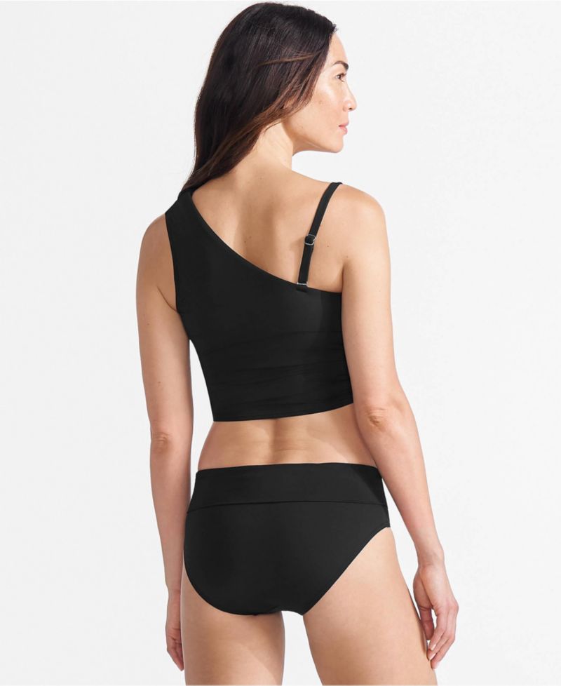 Women's Long Torso Ruched One Shoulder Midkini Top 16.75"
