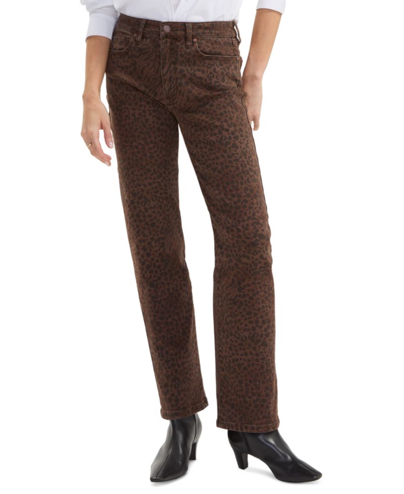 Petite Kennedy Straight Leopard Print Straight-Leg Jeans