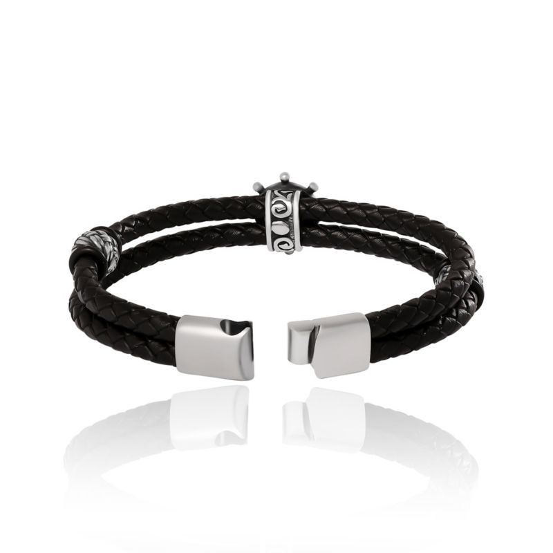 Mens Nautical Wheel Black Braided Bracelet