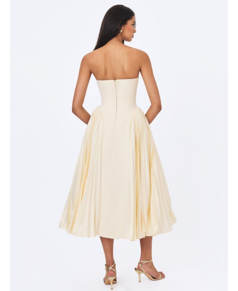 Women's Marnie Strapless Pleated Satin Midi Dress