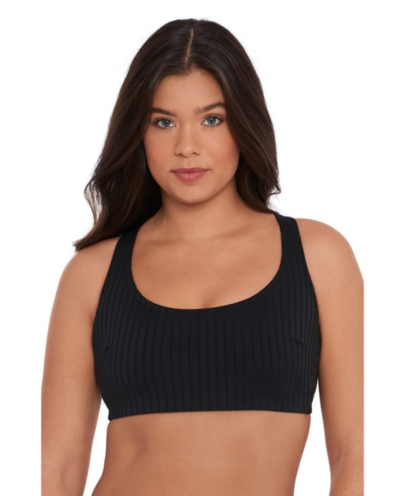 Women's Supportive and Sculpting Ribbed Scoop-Neck Crossback Bralette Swimsuit Top