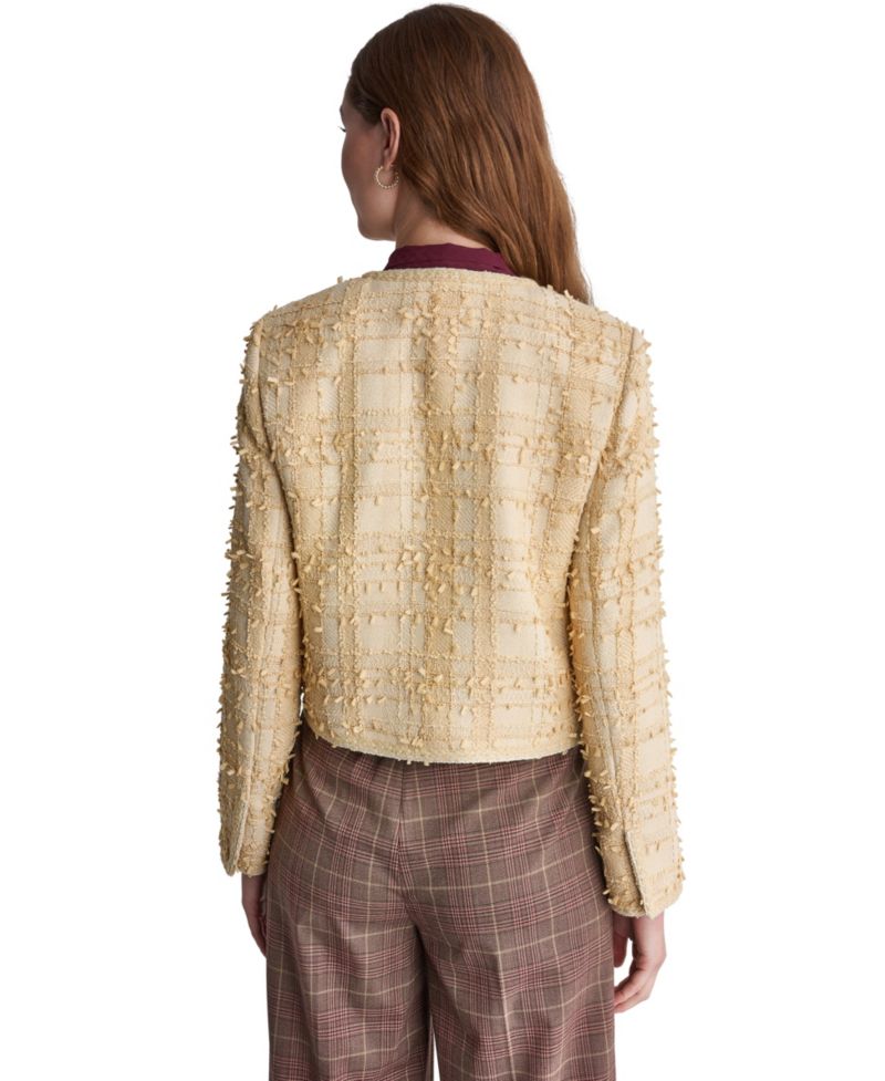Women's Cropped Plaid Shoulder-Pad Jacket