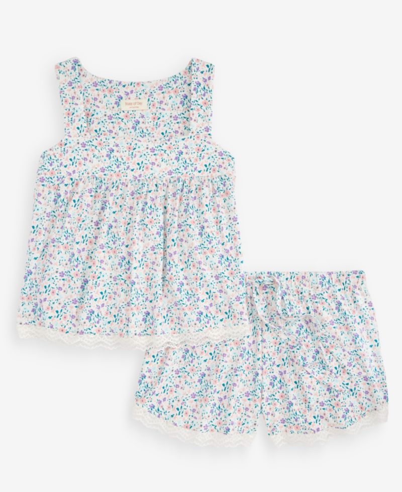 Women's Lace Trim Knit Tank & Shorts Pajama Set