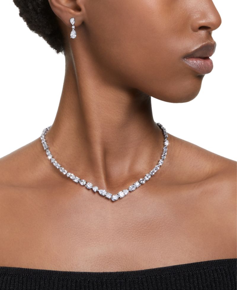 Silver-Tone 2-Pc. Set Mesmera Crystal Drop Earrings & Necklace, 15" + 2" extender