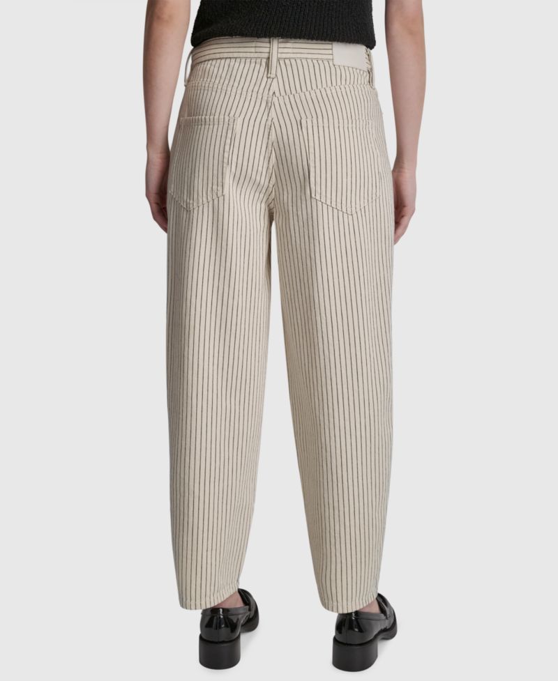 Women's Mid-Rise Striped Baby Barrel-Leg Jeans