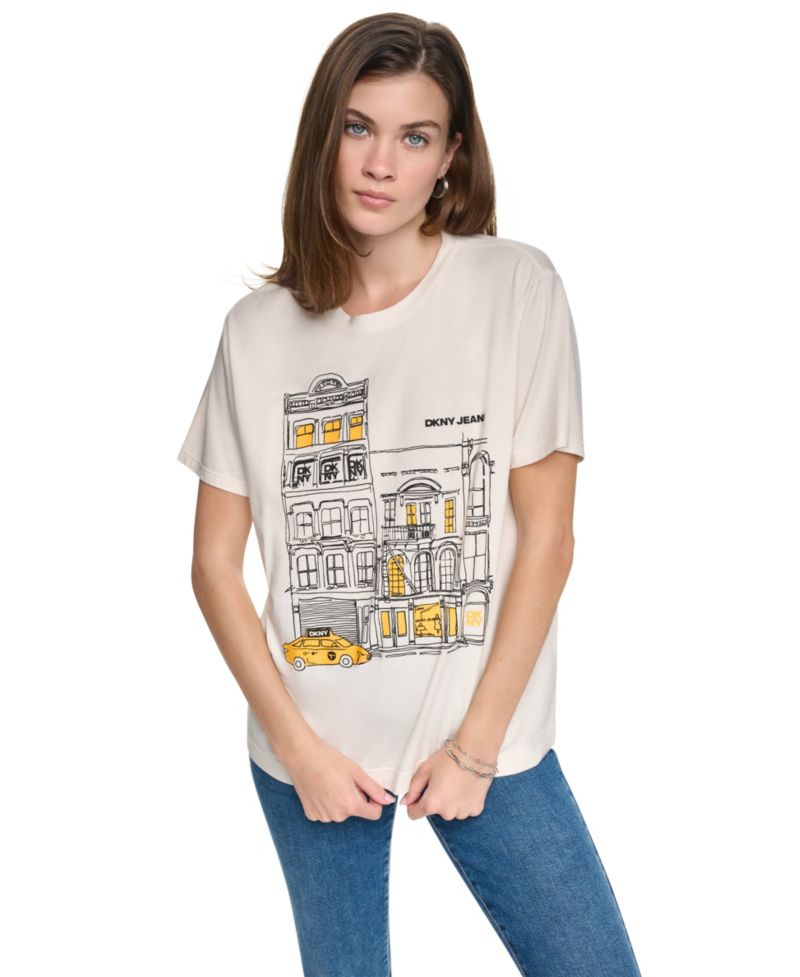 Women's New York Downtown Logo Relaxed Graphic Cotton-Blend Tee