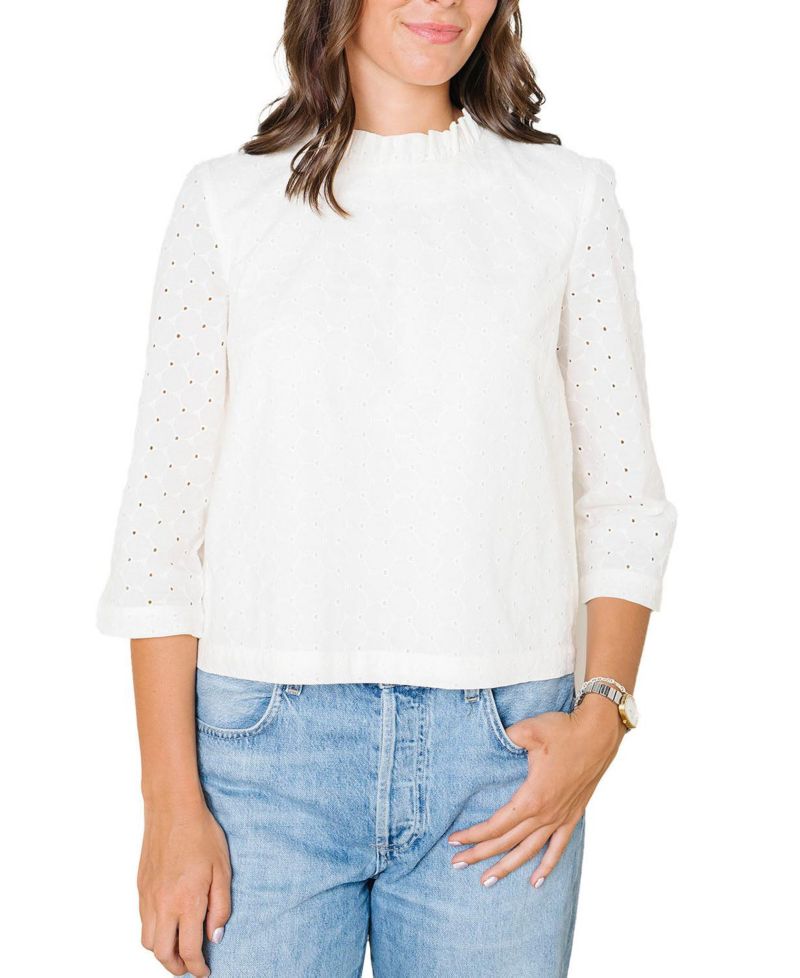Women's Hope and Henry Organic Ruffle Neck Eyelet Top
