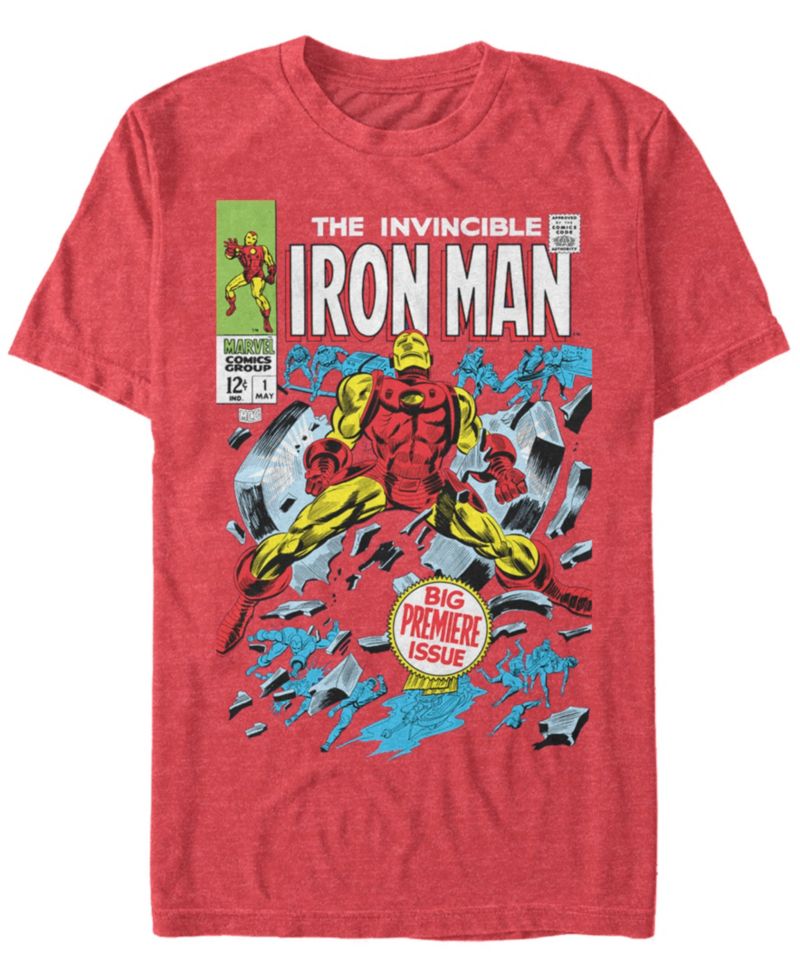 Marvel Men's Iron Man Invincible Premier Issue Comic Book Cover, Short Sleeve T-shirt