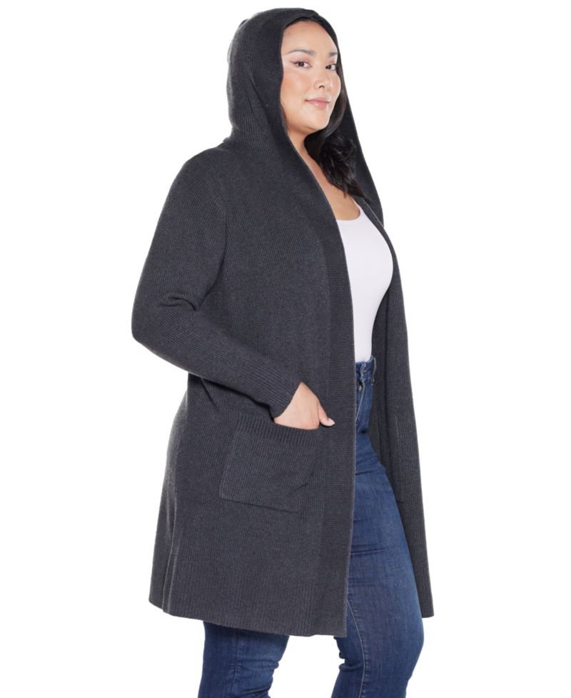 Plus Size Hooded Novelty-Stitch Coatigan Sweater