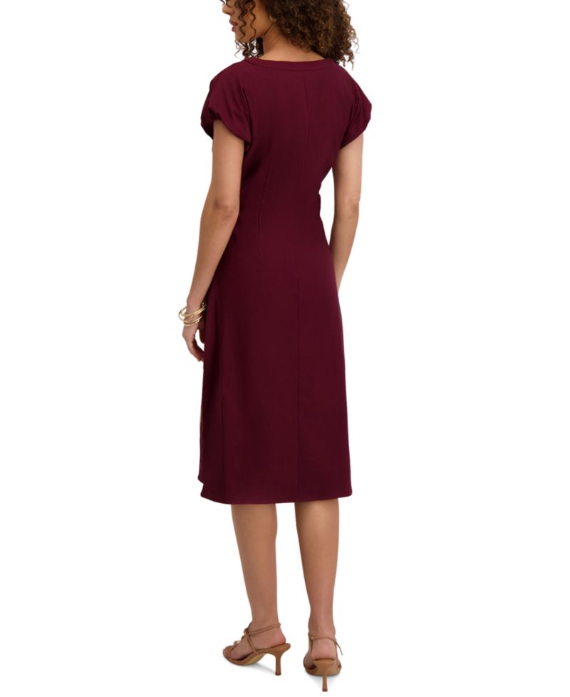 Women's V-Neck Short-Sleeve Midi Shirt Dress
