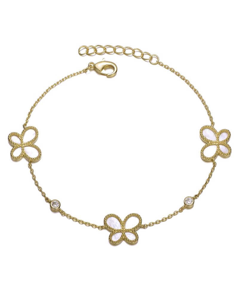 14K Gold Plated Mother of Pearl Dainty Link Butterfly Bracelet