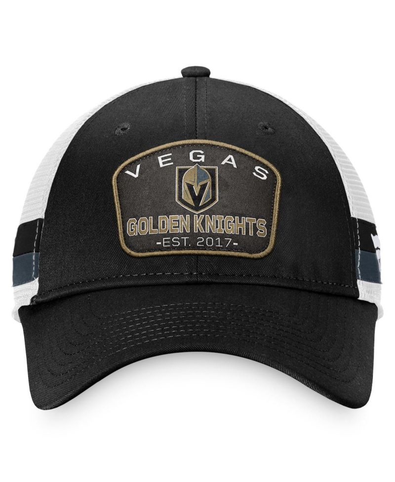 Men's Black, White Vegas Golden Knights Fundamental Striped Trucker Adjustable Hat