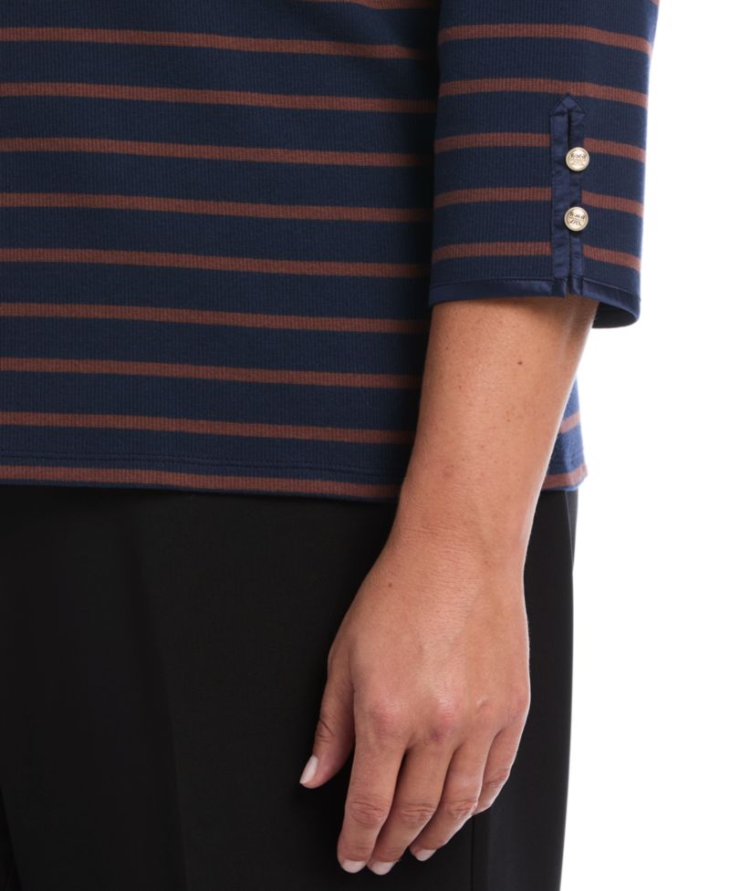 Plus Size Striped Boat Neck 3/4-Sleeve T-Shirt