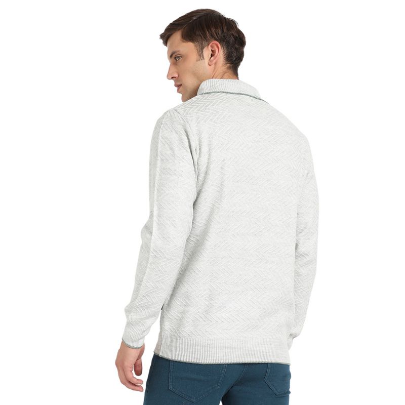 Men's Light Grey Herringbone Textured Pullover Sweater