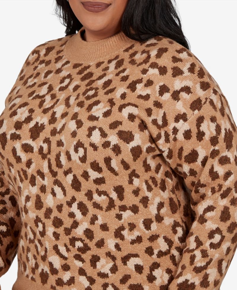 Plus Size Leopard Spots Animal-Print Long-Sleeve Pullover
