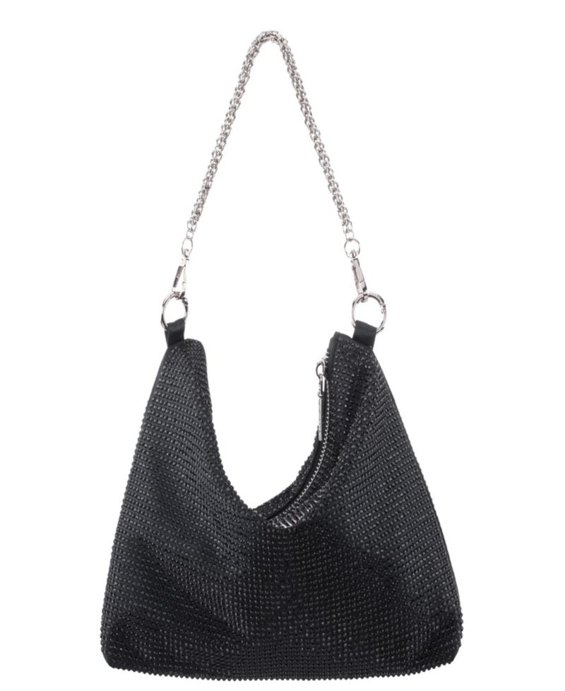 Crystal Embellished Zipper Hobo Bag